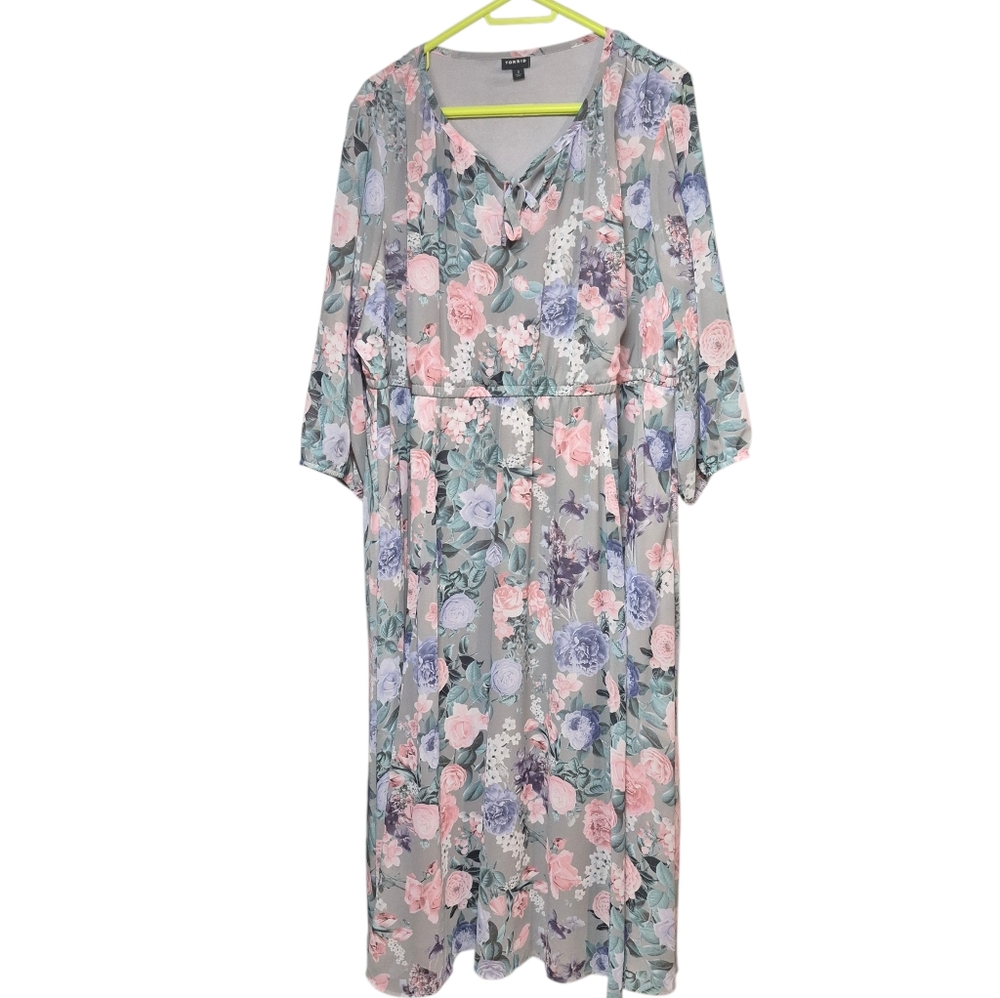 Torrid Floral Midi Dress Pastel Colors Plus Size 3X - Picture 2 of 12